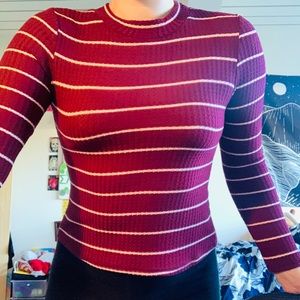 Maroon Striped Long Sleeve Top